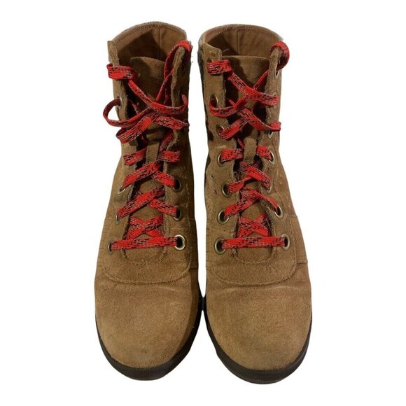 SOREL boots girls size 3 brown wedge style red laces RB - Picture 2 of 6
